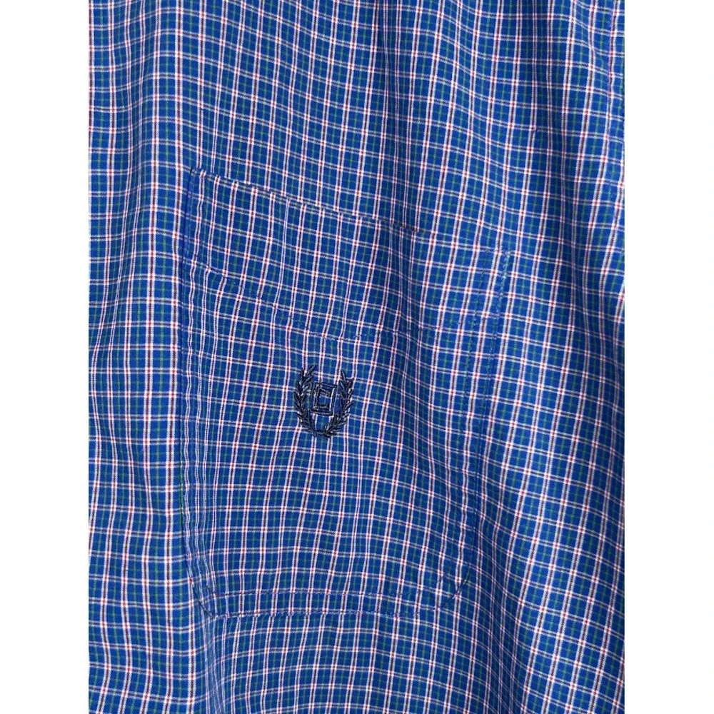 Chaps Mens Easy Care Plaid Button‎ Down Shirt Blue White Red Green Check XL Logo